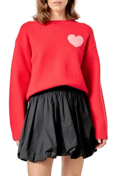 English Factory Heart Crewneck Sweater In Red