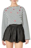 English Factory Heart Embroidered Stripe Cotton Top In Multi