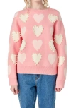 English Factory Heart Faux Pearl Embellished Crewneck Sweater In Light Pink