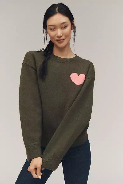 English Factory Heart Icon Long-sleeve Crew-neck Sweater In Green