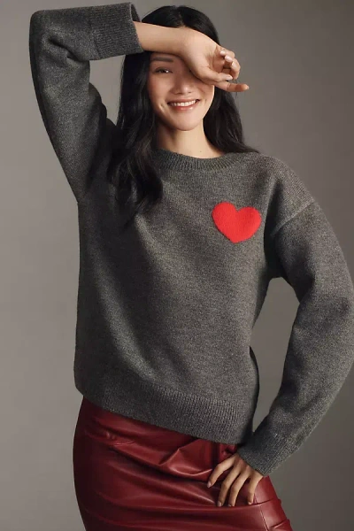 English Factory Heart Icon Long-sleeve Crew-neck Sweater In Grey