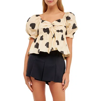 ENGLISH FACTORY ENGLISH FACTORY HEART SHAPE PUFF SLEEVE TOP