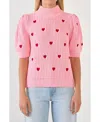 English Factory Heart Shaped Embroidery Sweater In Pink In Pink