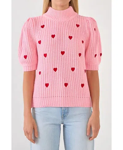 English Factory Heart Shaped Embroidery Sweater In Pink