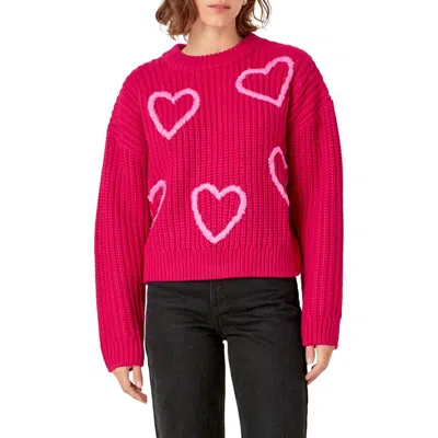 English Factory Heart Stitch Sweater In Fuchsia/pink