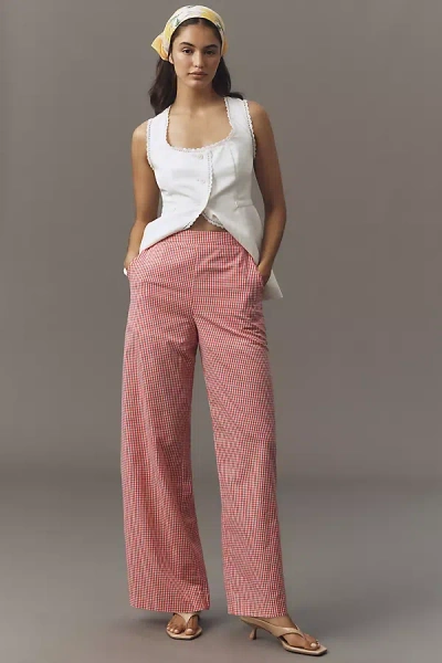 English Factory High-rise Gingham Wide-leg Pants In Pink