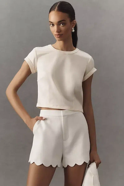 English Factory High-rise Scallop-hem Shorts In White
