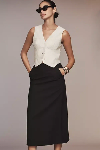 English Factory High-rise Slim A-line Midi Skirt In Black