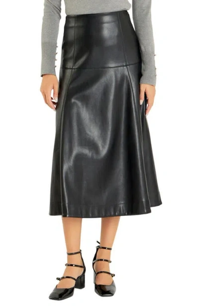 English Factory High Waist Faux Leather Midi Skirt In Black