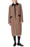English Factory Houndstooth Check Contrast Wool Blend Coat In Brown