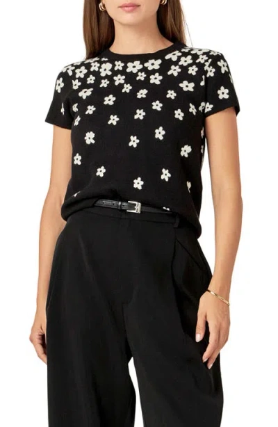 English Factory Intarsia Daisy Knit Top In Black/white