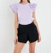 English Factory Ruffle Sleeve Mix Media Cotton Top In Purple