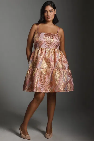 English Factory Jacquard Mini Dress In Beige