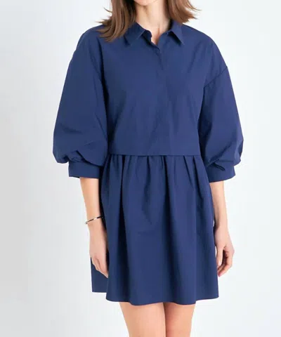 English Factory Jada Puff Sleeve Mini Dress In Navy In Blue