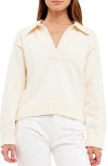 English Factory Johnny Collar Sweater In Ivory
