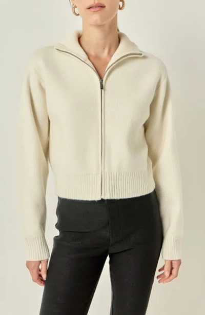 English Factory Knit Crop Zip Jacket In Cream