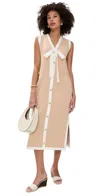 English Factory Bow Button-front Knit Midi Dress In Beige/white