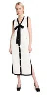 English Factory Knit Midi Dress With Ribbon Tie Cream/black In Cream/black