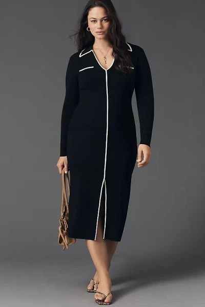 English Factory Knit Split-hem Midi Dress In Black