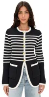 English Factory Knit Striped Sweater Cardigan Black/cream In Black