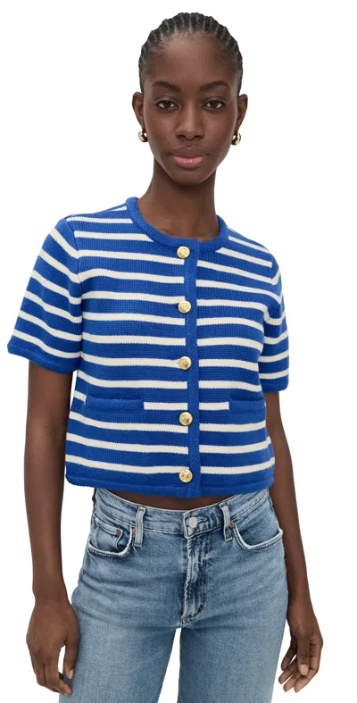 English Factory Knit Striped Sweater Cardigan Blue/ivory In Multi