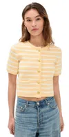 English Factory Knit Striped Sweater Cardigan Butter/white In Butter/white