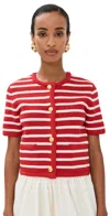 English Factory Knit Striped Sweater Cardigan Red/white In Red/white