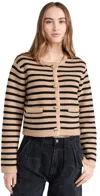 English Factory Knit Striped Sweater Cardigan Tan/black