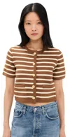 English Factory Knit Striped Sweater Cardigan Tan/white In Tan/white