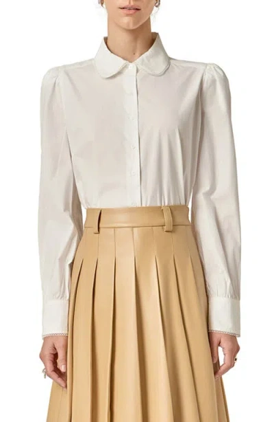 English Factory Lace Trim Button-up Shirt In White