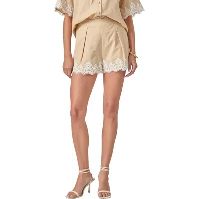 English Factory Lace Trim Linen & Cotton Shorts In Neutral
