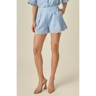 English Factory Lace Trim Linen & Cotton Shorts In Blue