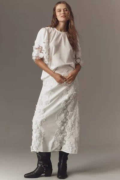 ENGLISH FACTORY LACE-TRIM MIDI SKIRT
