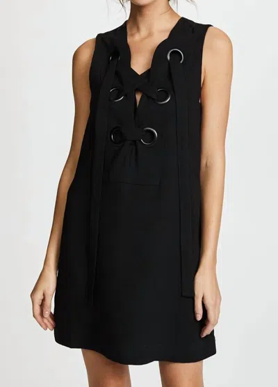 ENGLISH FACTORY LACE-UP FRONT CLOSURE MINI DRESS IN BLACK