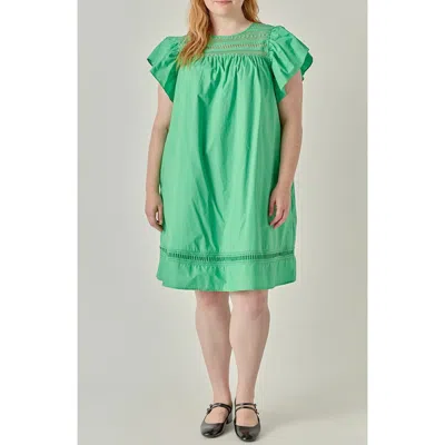 English Factory Lace Yoke Ruffle Sleeve Minidress In Green