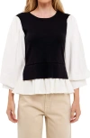 English Factory Layered Mixed Media Top In Black/white