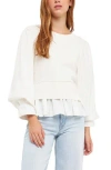 English Factory Layered Mixed Media Top In Cream/white