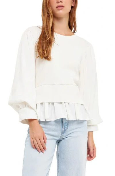 English Factory Layered Mixed Media Top In Cream/white