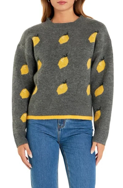 English Factory Lemon Crewneck Sweater In Charcoal