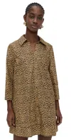 English Factory Leopard Collar Long Sleeve Shift Dress In Brown