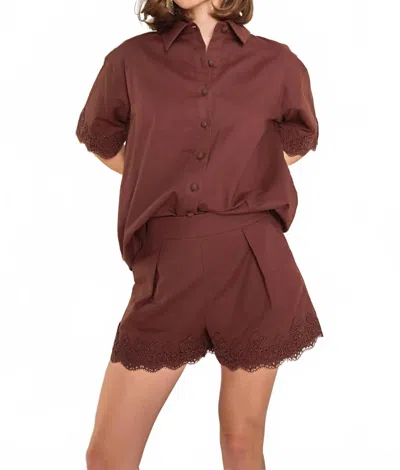 English Factory Lightweight Lace Shorts In Rich Chocolate Brown