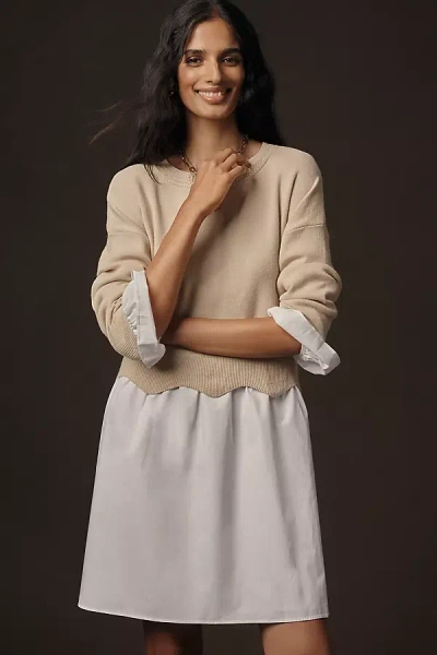 English Factory Linen Blend Long-sleeve Sweater Twofer Mini Dress