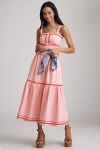 English Factory Linen Cotton Ric Rac Midi Dress In Multicolor