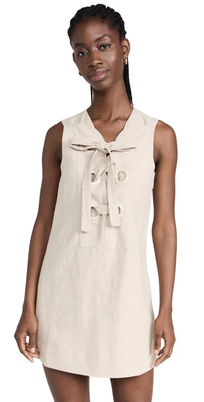 English Factory Linen Lace Up Front Dress In Tan