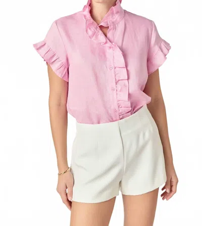 English Factory Linen Ruffle Blouse In Light Pink