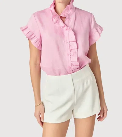 English Factory Linen Ruffle Blouse In Pink