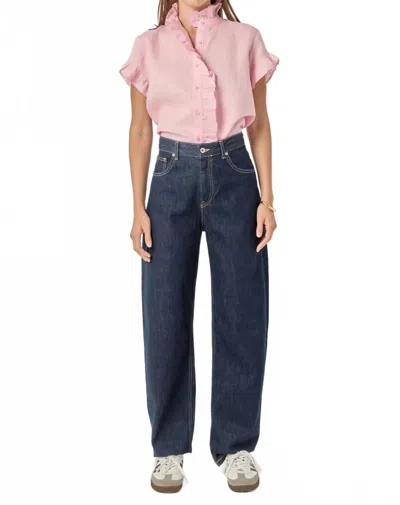 English Factory Linen Ruffle Shirt In Light Pink In Blue