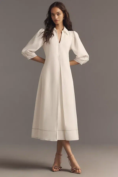 English Factory Long-sleeve Collared Center-pleat A-line Midi Dress