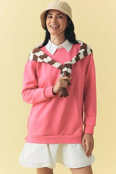 English Factory Long-sleeve Collared Twofer Mini Dress In Pink