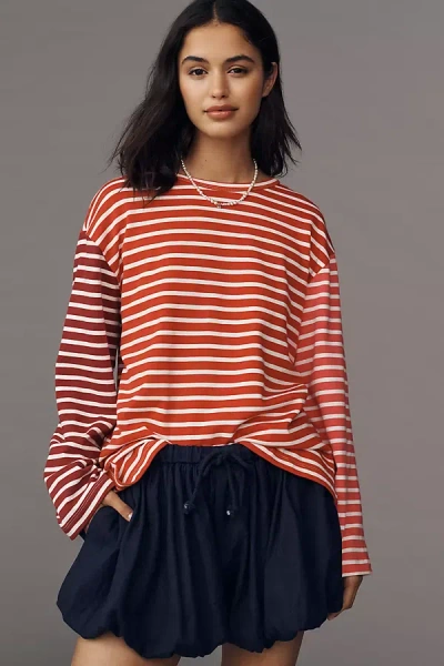 English Factory Long-sleeve Contrast Striped Top In Red